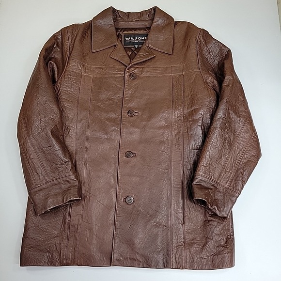 Wilsons Leather Jackets & Blazers - Vintage Wilson's The Leather Experts Brown Leather Jacket Size S Button Front